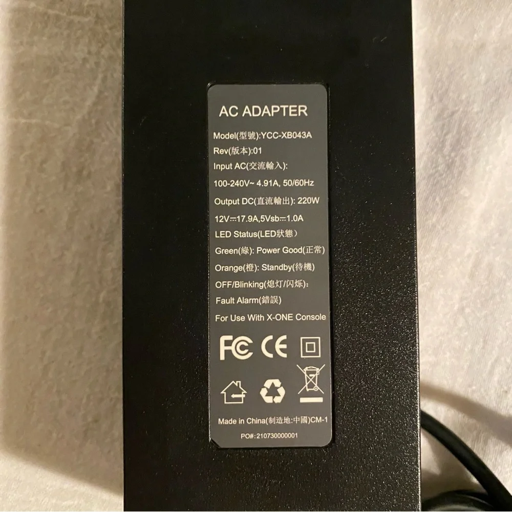 Xbox One AC Adapter Power Supply Model: YCC-XB043A
